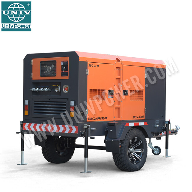 390CFM จีนผลิตเครื่องยนต์ดีเซลแบบสกรูเครื่องอัดอากาศแบบพกพาสำหรับการใช้งานหลายสถานการณ์